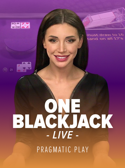 ONE Blackjack promotional image with a dealer and purple studio backdrop